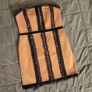 NWT 6 M Free People City Lights Mink Strapless Dress Brown Crochet